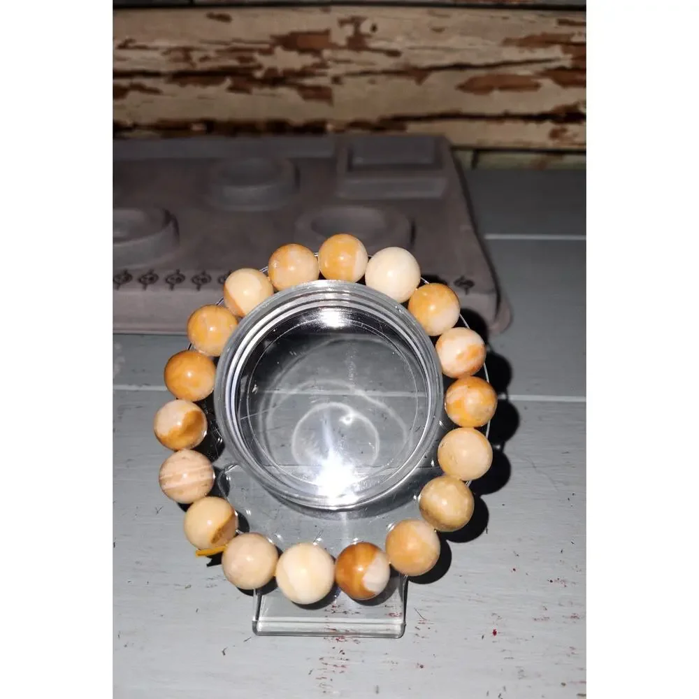 Honey Calcite Gemstone Beaded Stretch Bracelet Cream Honey Orange